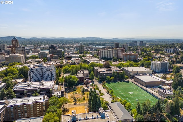 birds eye view of property featuring a mountain view