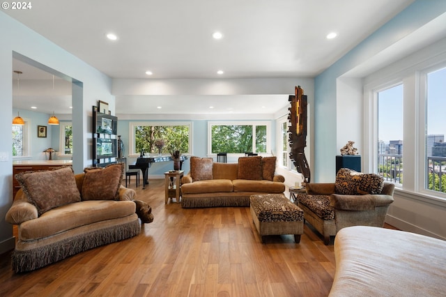 living room featuring light hardwood / wood-style flooring and plenty of natural light