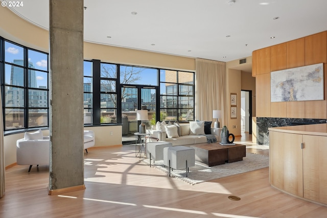 living room with light hardwood / wood-style flooring