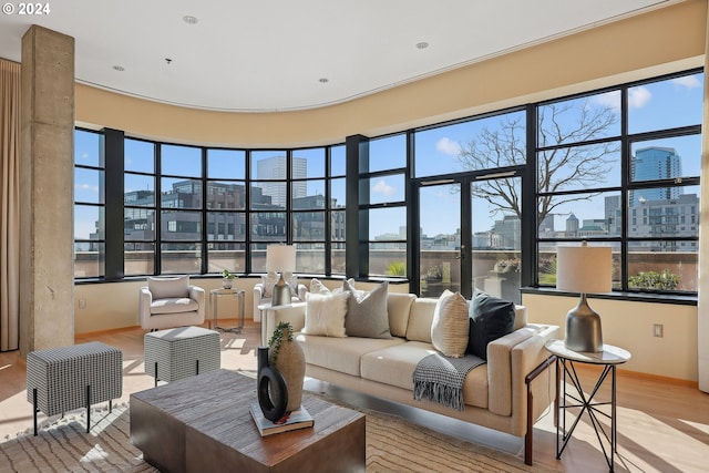 living room featuring light wood-type flooring