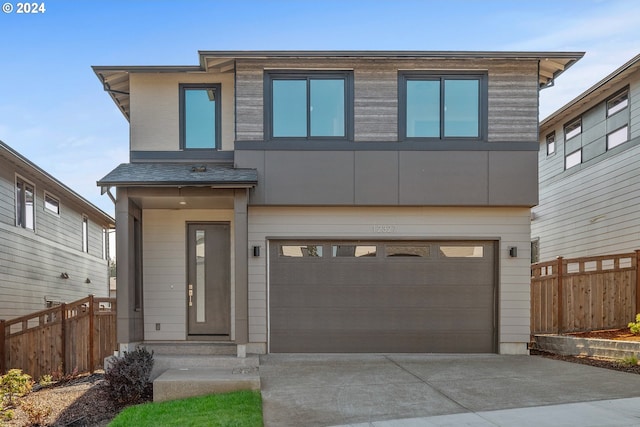 contemporary house featuring a garage