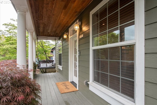 wooden deck with covered porch