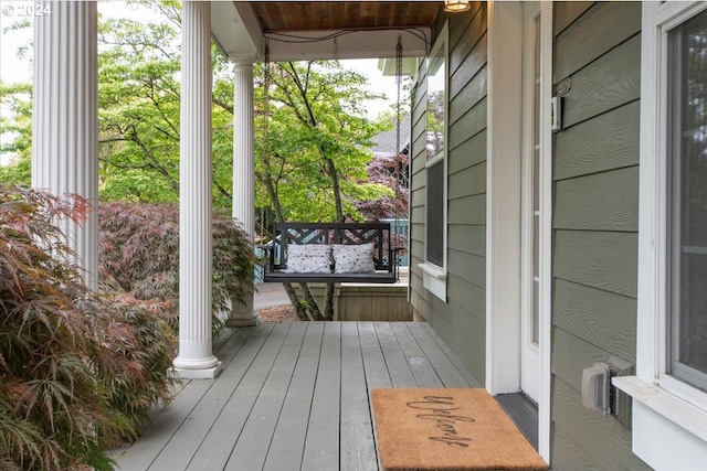 deck featuring a porch