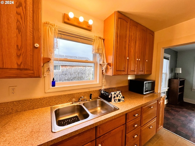 kitchen featuring a healthy amount of sunlight, wood-type flooring, and sink