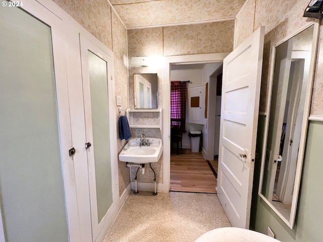 bathroom featuring sink and hardwood / wood-style flooring