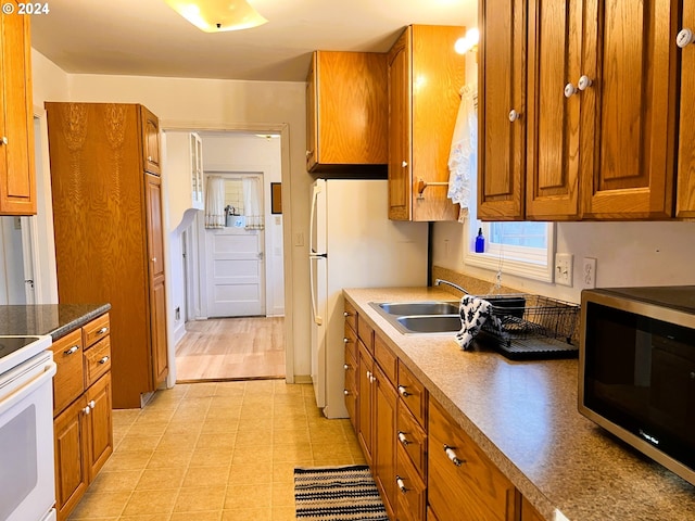 kitchen featuring white range with electric cooktop and sink