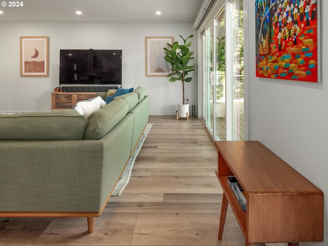 living room with light hardwood / wood-style flooring