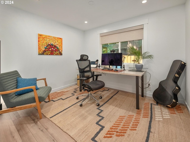 office area featuring light hardwood / wood-style flooring