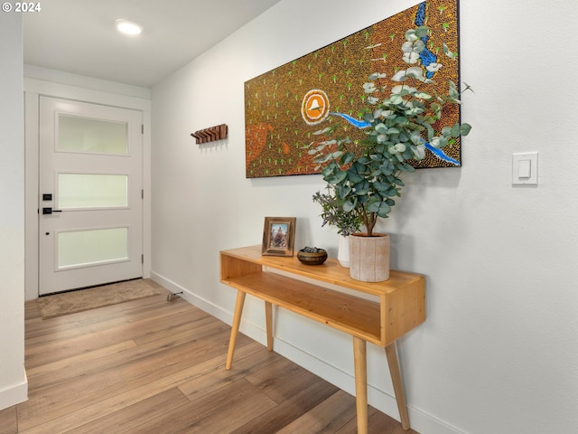 818 Ash St, Lake Oswego, OR 97034 - entryway featuring wood finished floors, baseboards, and recessed lighting