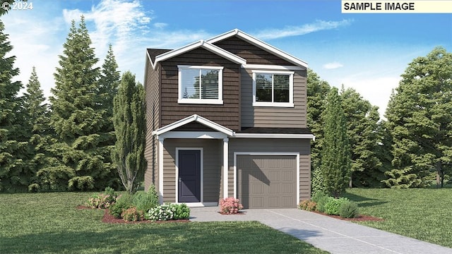 view of front facade featuring a front yard and a garage