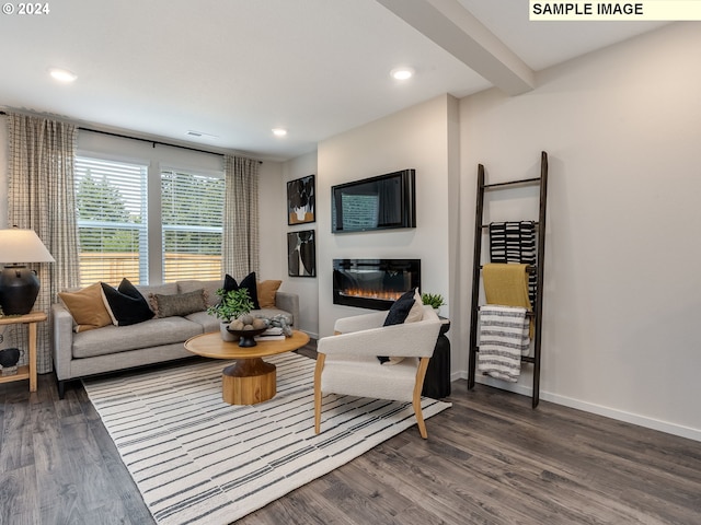 living room featuring dark wood-type flooring