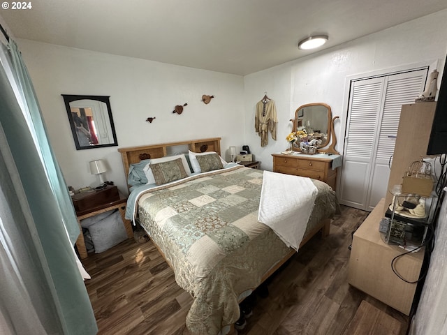 bedroom featuring dark wood-type flooring and a closet