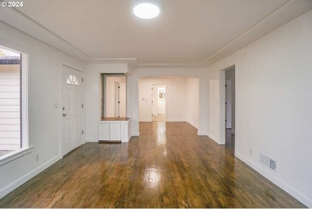 foyer with a healthy amount of sunlight and dark hardwood / wood-style flooring