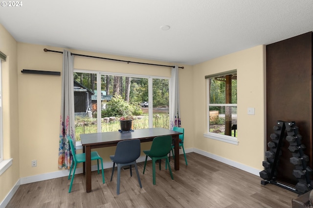 dining space featuring baseboards and wood finished floors