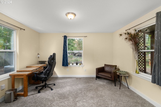 home office with baseboards and carpet floors