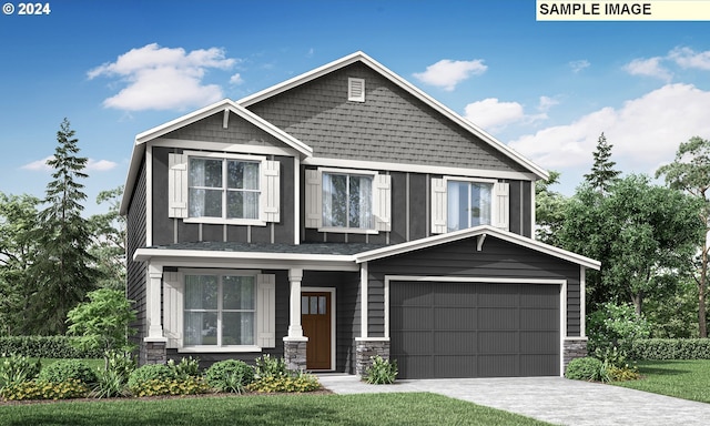 view of front facade with a front yard, a garage, and central AC unit