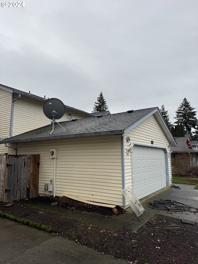 exterior space with a garage