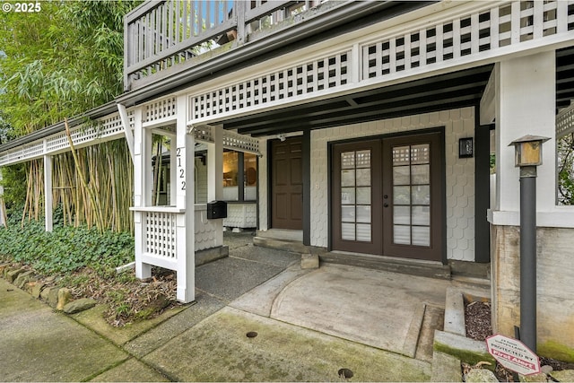 doorway to property featuring french doors