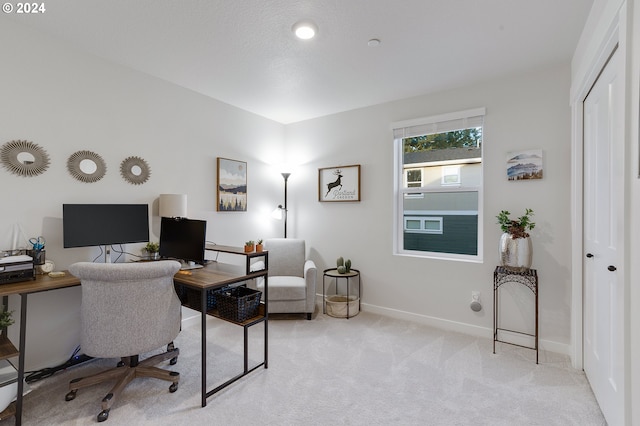 view of carpeted home office