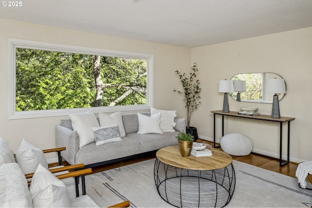 living area with wood finished floors and baseboards