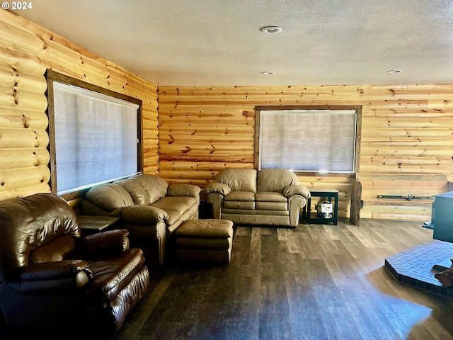 211 Jensen Quarry Rd, Bickleton, WA 99322 - living room featuring rustic walls, a textured ceiling, and wood finished floors