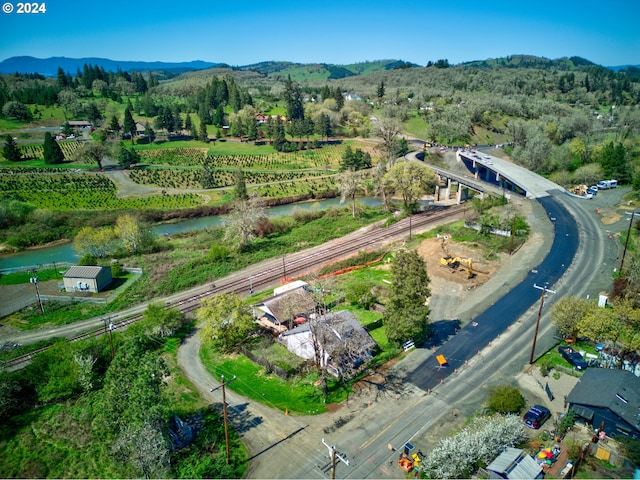 birds eye view of property featuring a mountain view