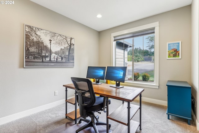 view of carpeted office space