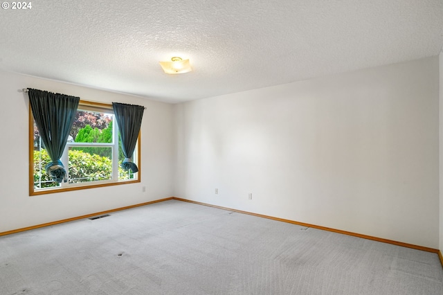 spare room with a textured ceiling and carpet flooring