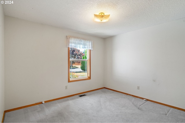 unfurnished room with carpet and a textured ceiling