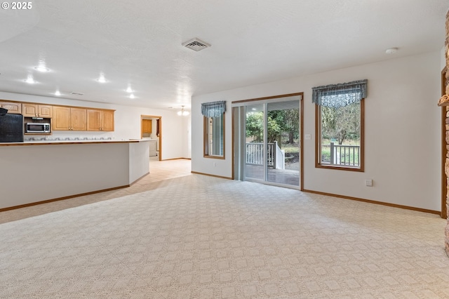 unfurnished living room with light carpet