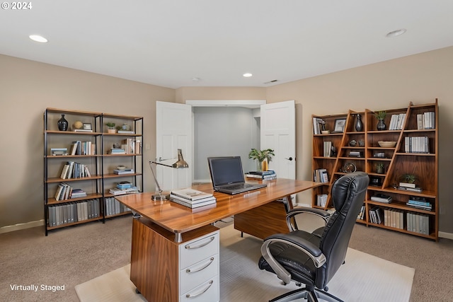 view of carpeted office space