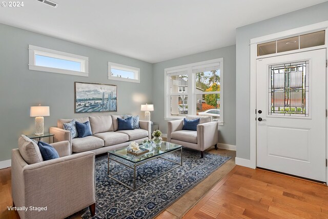 living room featuring hardwood / wood-style flooring and a wealth of natural light