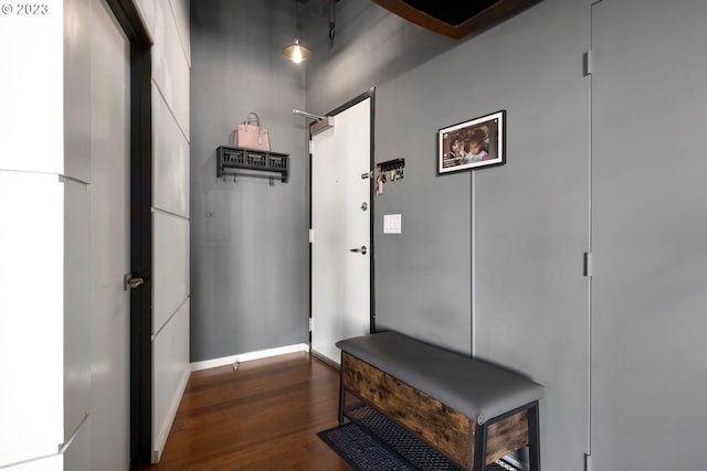 hall with dark hardwood / wood-style flooring