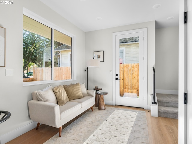 living area featuring light hardwood / wood-style floors