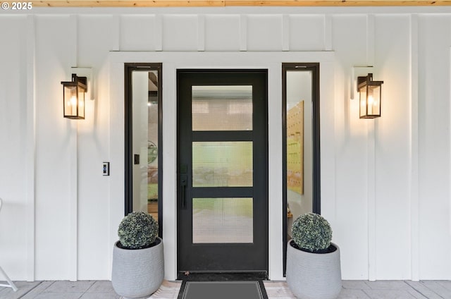 entrance to property with board and batten siding