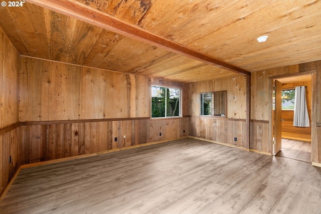 spare room featuring wooden walls, wooden ceiling, and a wealth of natural light