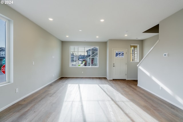 unfurnished living room with light hardwood / wood-style floors