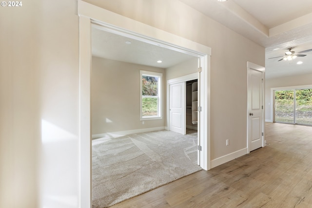 hall with light wood-type flooring and plenty of natural light