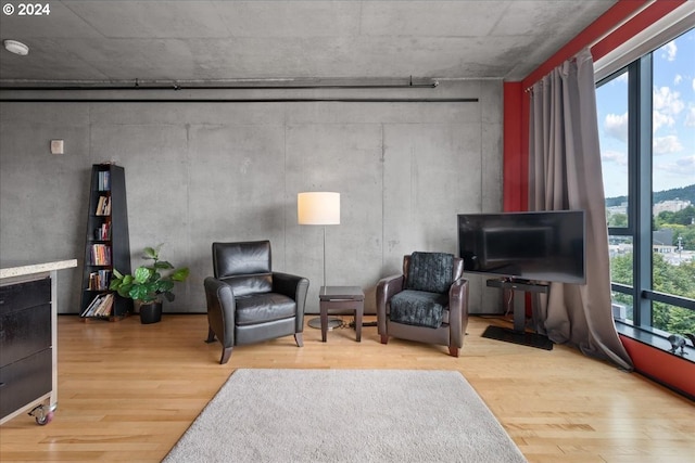 living area featuring hardwood / wood-style flooring and a healthy amount of sunlight