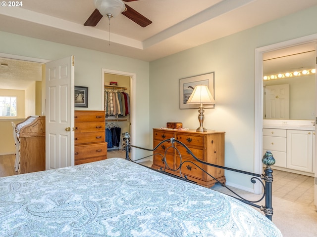 15337 SE Olds Dr, Clackamas, OR 97015 - carpeted bedroom with a walk in closet, ensuite bath, a closet, baseboards, and ceiling fan