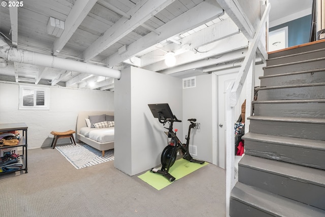 basement featuring carpet flooring