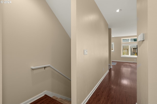 hall featuring dark wood-type flooring