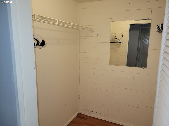 spacious closet with dark hardwood / wood-style flooring