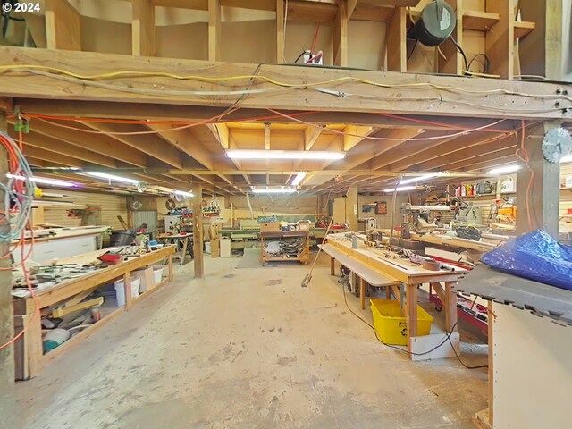 basement featuring a workshop area