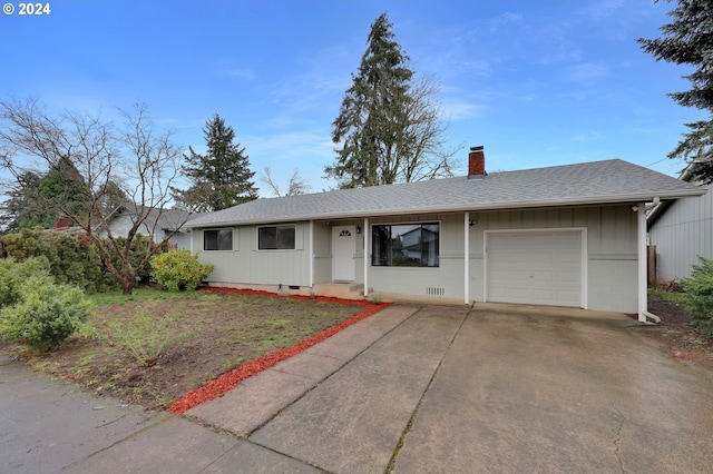 single story home with a garage