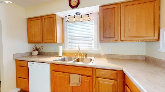 kitchen featuring white dishwasher and sink