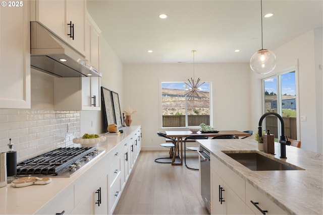 15044 SW 164th Ave Unit L17, Tigard, OR 97224 - kitchen featuring stainless steel appliances, under cabinet range hood, plenty of natural light, recessed lighting, and light wood-style flooring