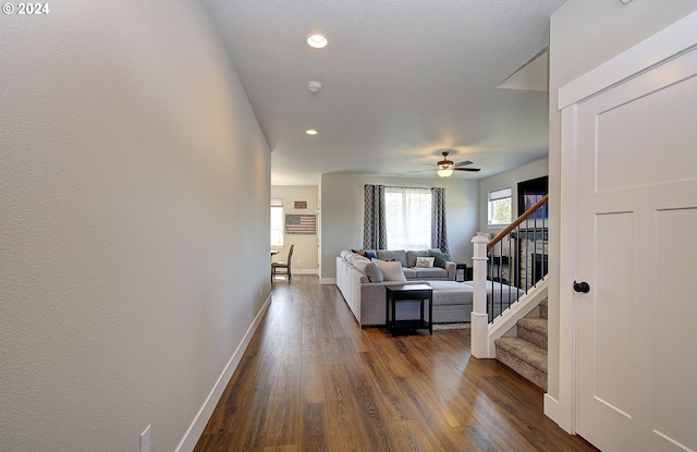 hallway featuring dark wood-type flooring