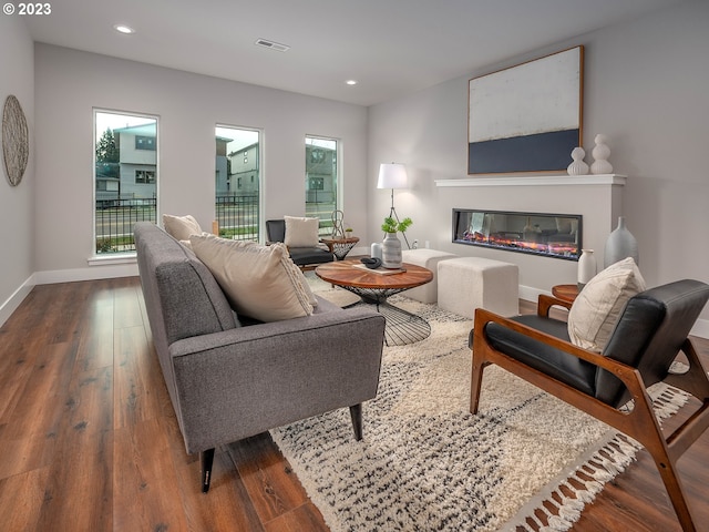 living room featuring dark hardwood / wood-style floors