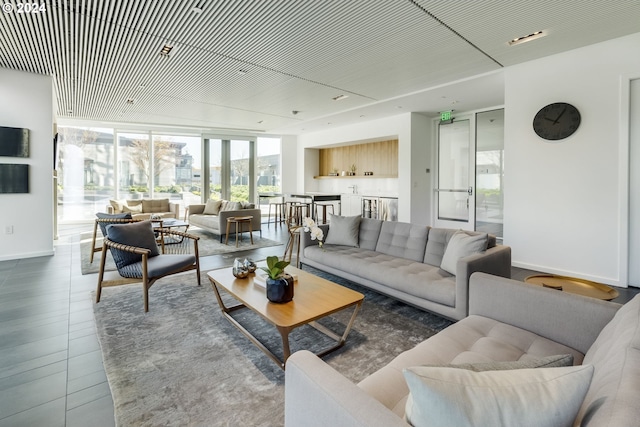 living room featuring expansive windows